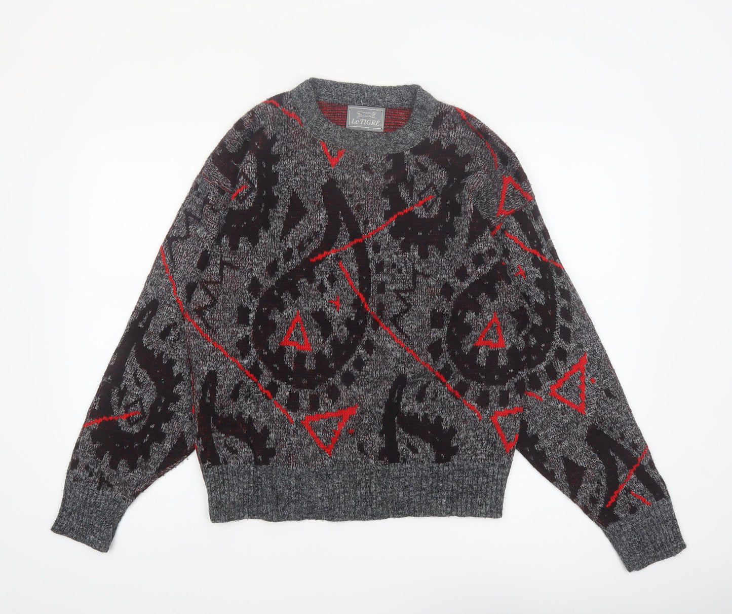 Le Tigre Men's Grey Geometric Knit Pullover Jumper Size M