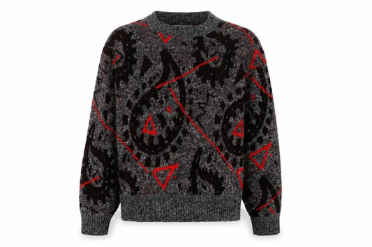 Le Tigre Men's Grey Geometric Knit Pullover Jumper Size M
