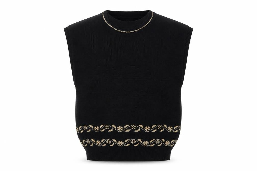Sweater Bazaar Womens Black Sleeveless Knit Vest M Floral Detail