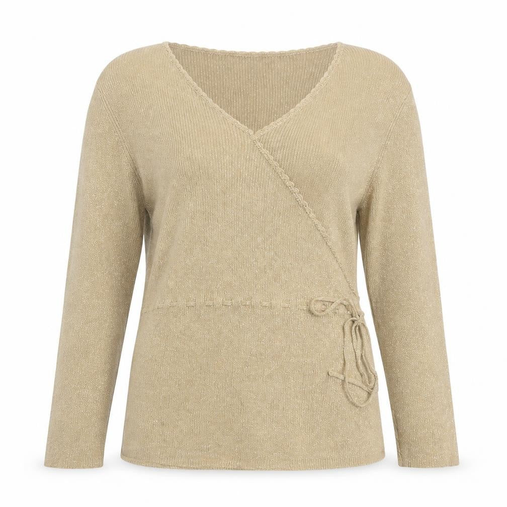 Style & Co Women Beige L Wrap V-Neck Silk Blend Jumper