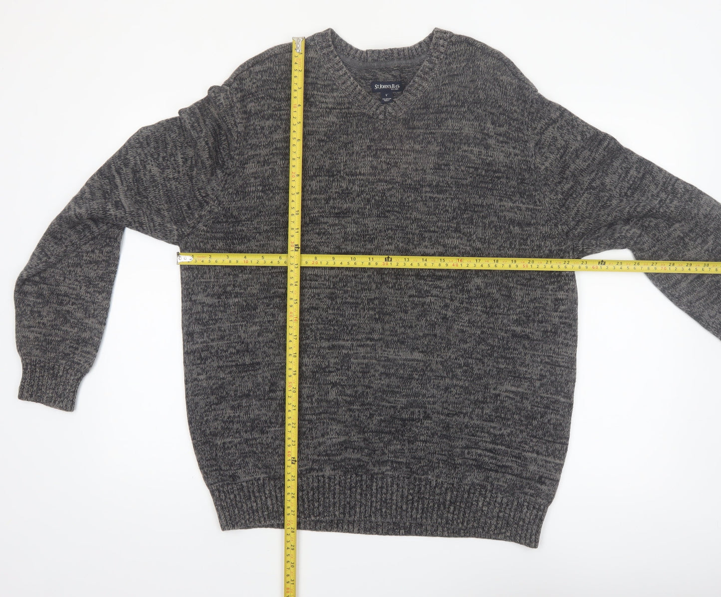 St. John's Bay Men's Grey Cotton V-Neck Pullover Jumper L