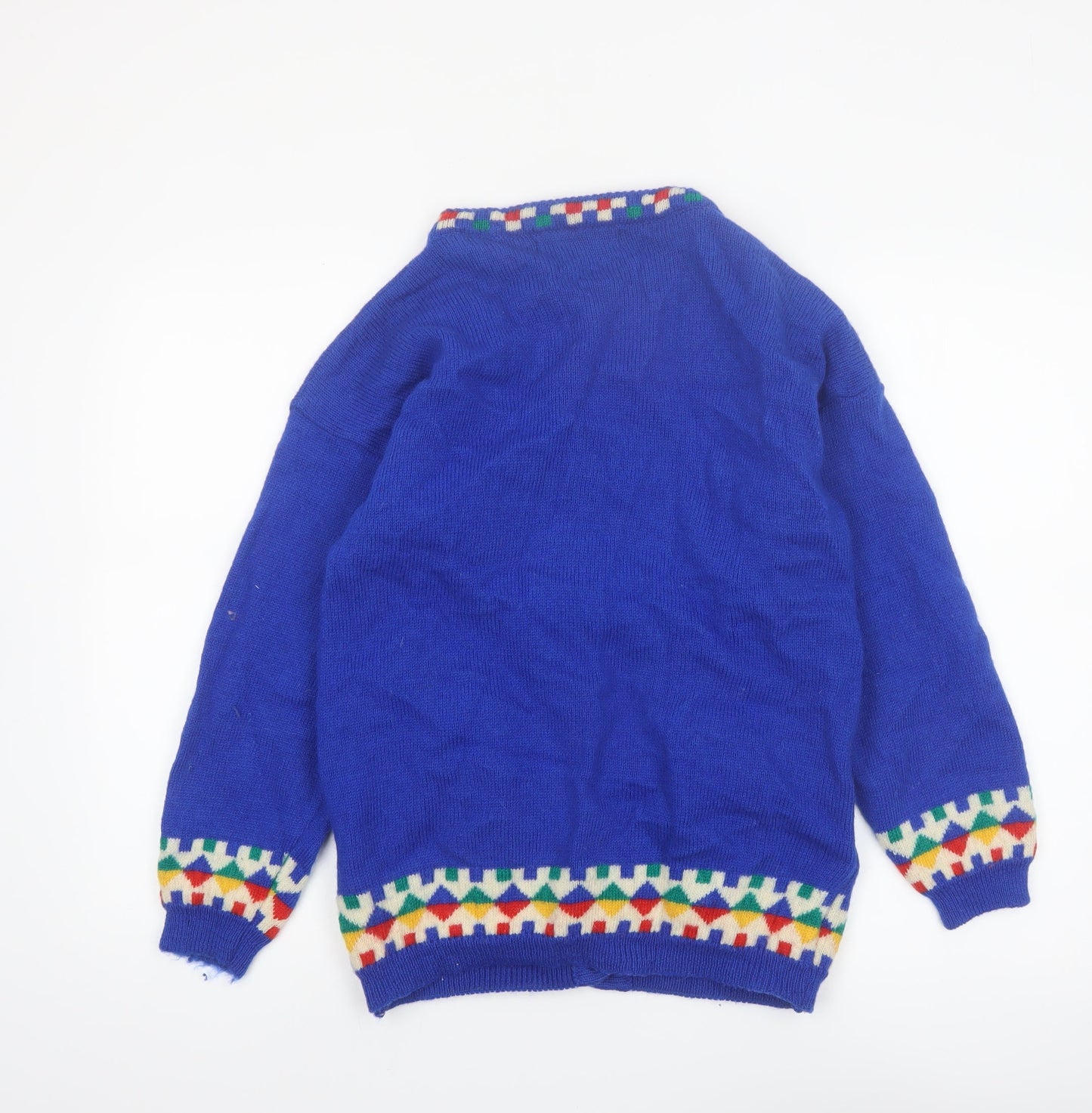 Jumpers Blue Pure New Wool Women's Small Cardigan with Clown Motif
