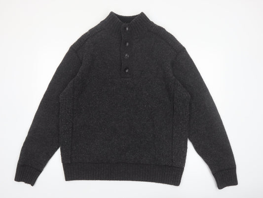 Next Men’s Grey Lambswool Henley Jumper XL Mock Neck
