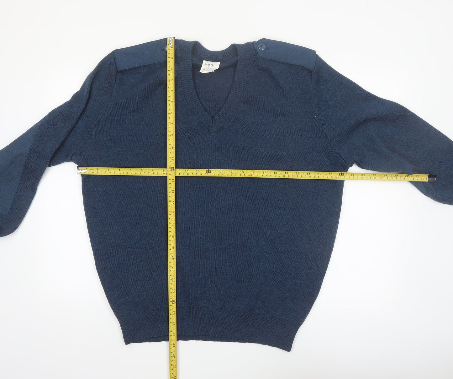 Logistik Unicorp Men's Blue Wool V-Neck Pullover Jumper L