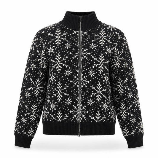 Valerie Stevens Womens Black Fair Isle Zip Up Wool Blend Jumper S