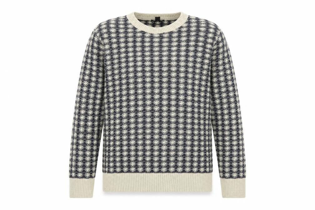 New Look Men Blue Check Knit Crew Neck Jumper Size M
