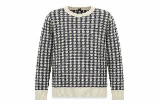 New Look Men Blue Check Knit Crew Neck Jumper Size M