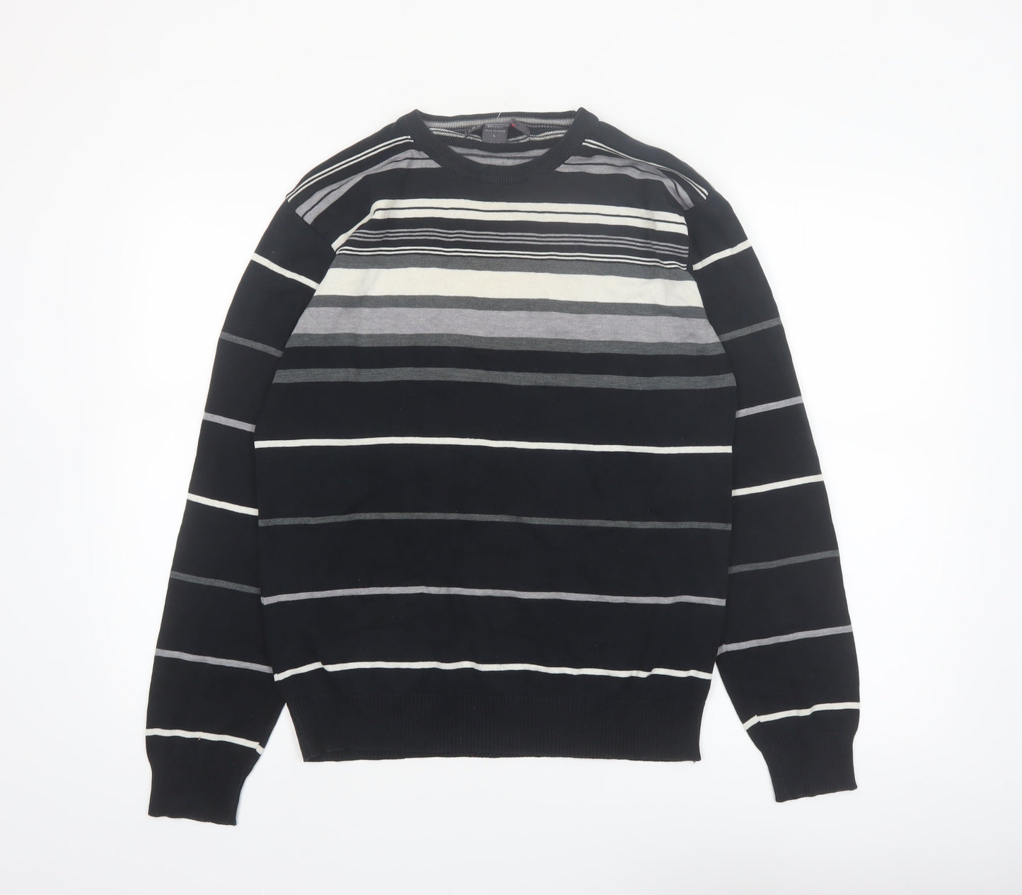 Retrofit Men's Black Striped Cotton Pullover Jumper Size L