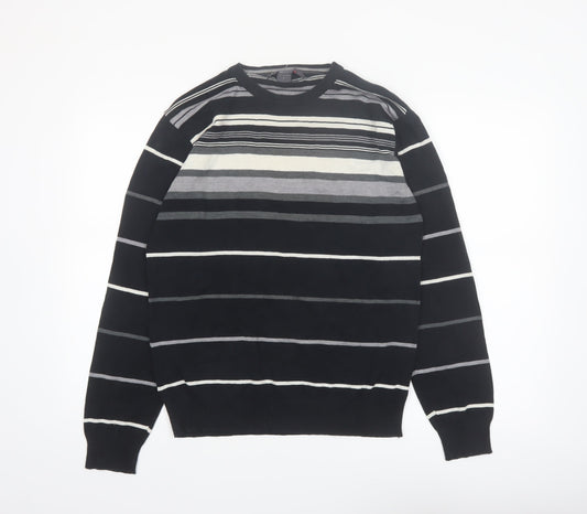 Retrofit Men's Black Striped Cotton Pullover Jumper Size L