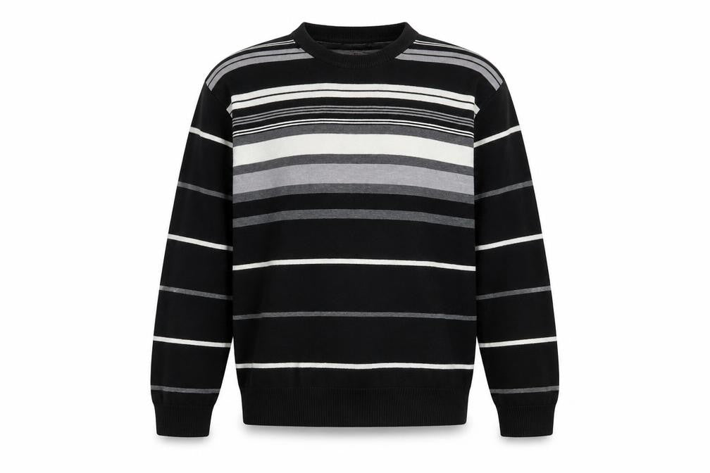 Retrofit Men's Black Striped Cotton Pullover Jumper Size L