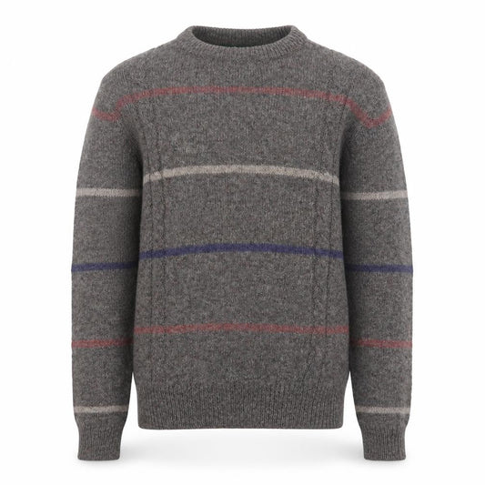 Hunt Club Men's Grey Wool Striped Crew Neck Jumper XL Vintage Pullover