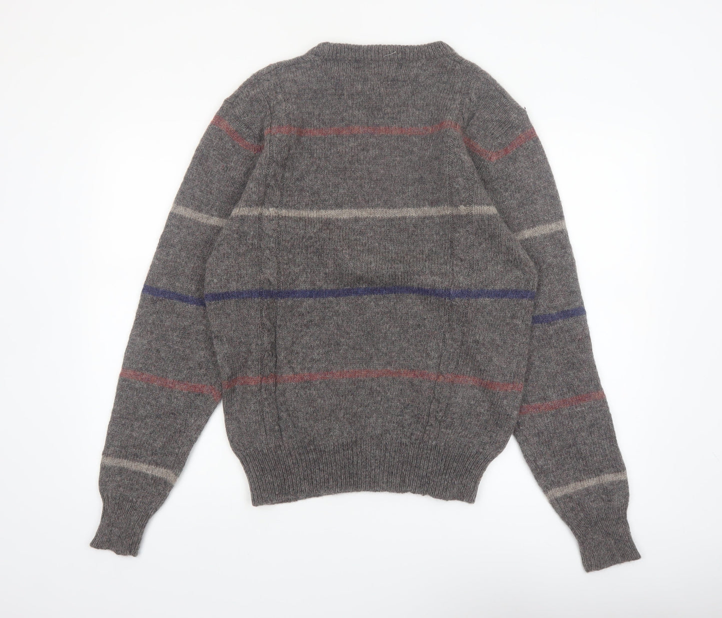 Hunt Club Men's Grey Wool Striped Crew Neck Jumper XL Vintage Pullover