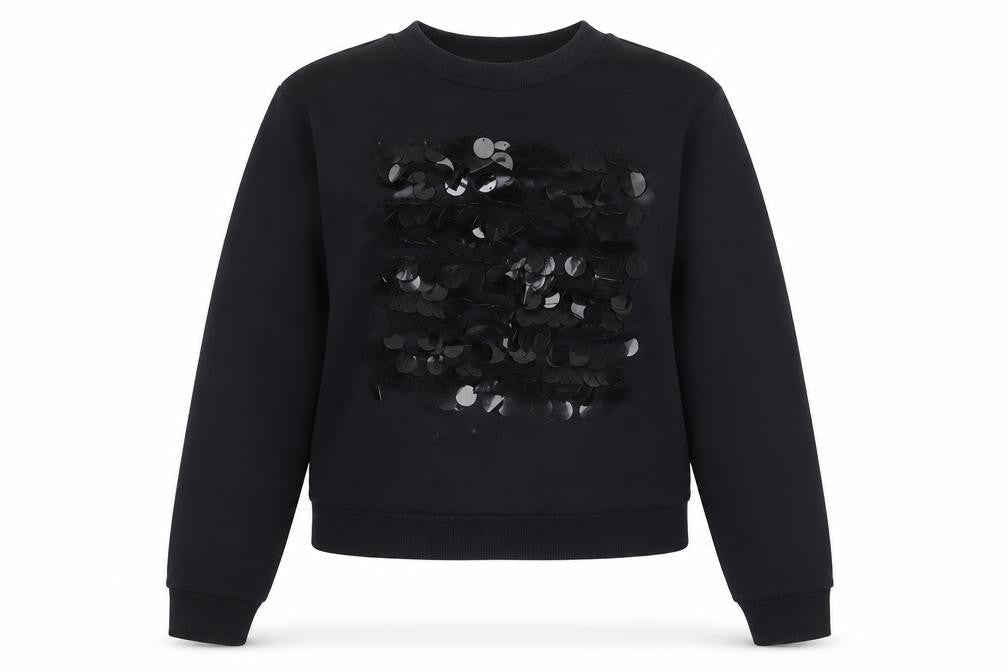 Whistles Womens Black Sequin Embellished Crew Neck Pullover Sweatshirt M