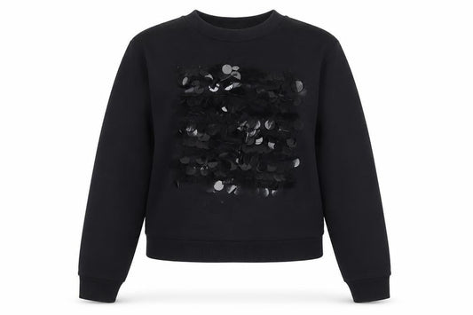 Whistles Womens Black Sequin Embellished Crew Neck Pullover Sweatshirt M