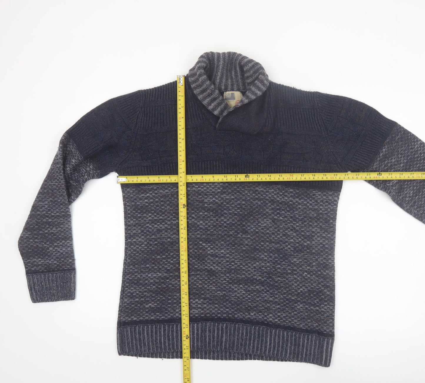 North Coast Men’s Blue Roll Neck Wool Blend Chunky Knit Pullover Jumper M