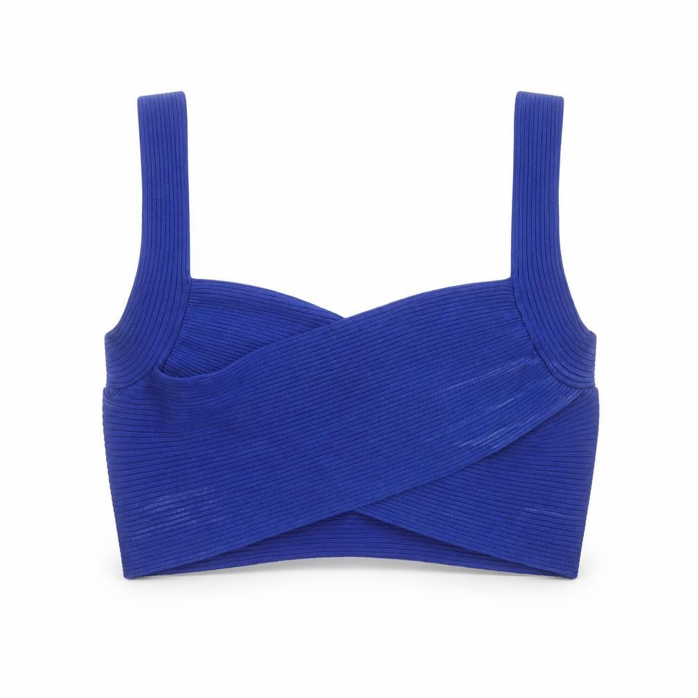 Mango Women's Blue Cropped Ribbed Knit Tank Top Size M