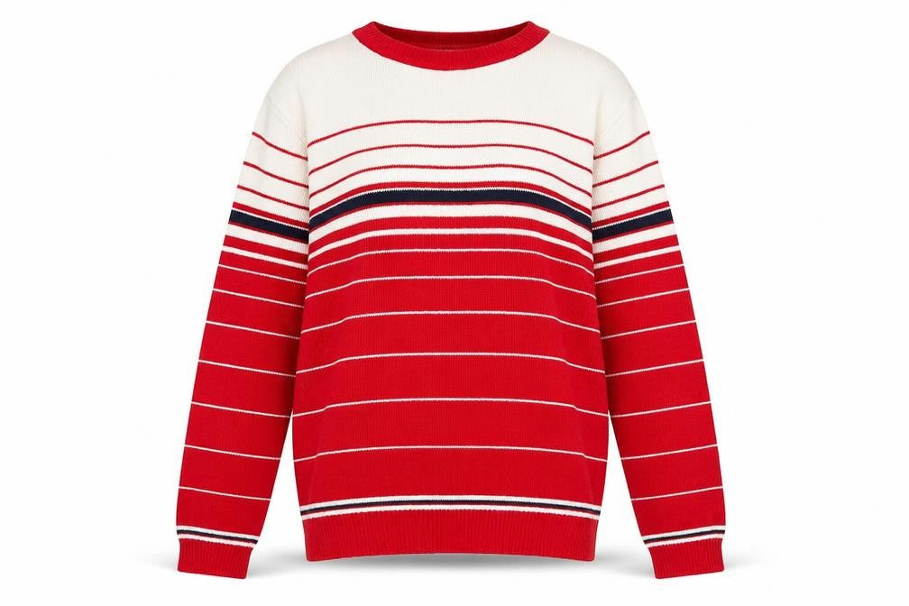 Majestic International Womens Red Striped Crew Neck Pullover Jumper M