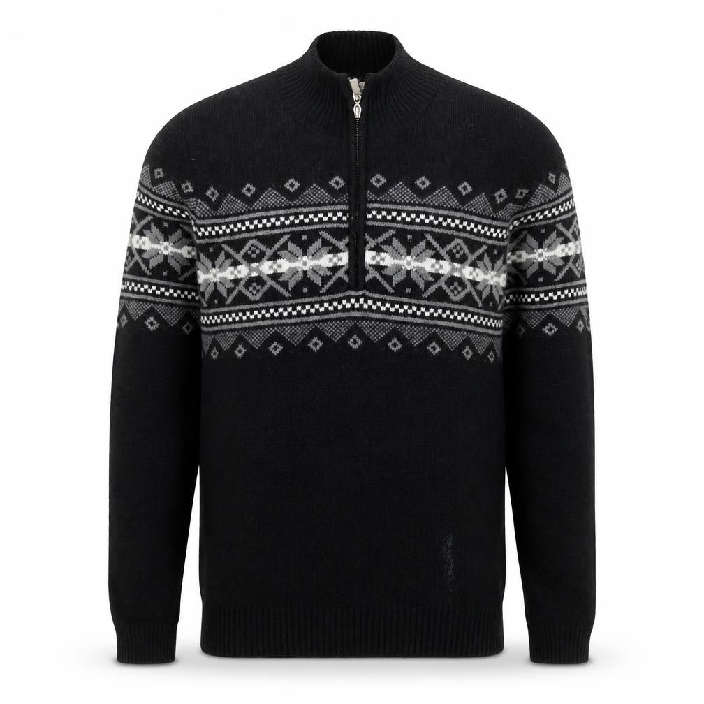 Cellini Men's Black Fair Isle Wool Blend 1/2 Zip Jumper M