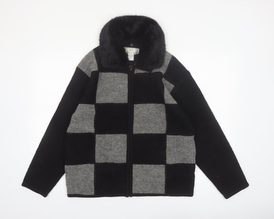 Lisa International Womens Black Wool Full Zip Collared Jumper L