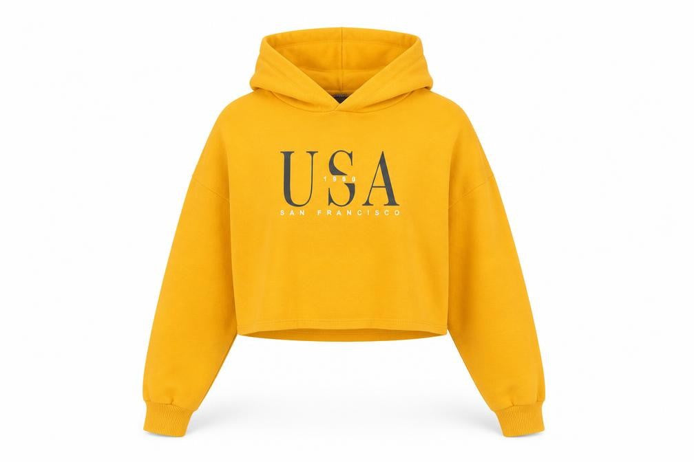 H&M Divided Women's Yellow USA Cropped Hoodie XS Cotton
