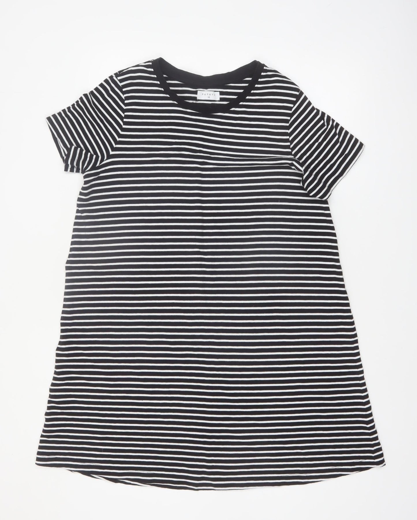 Papaya Womens Black White Stripe Cotton T-Shirt Dress Size 14