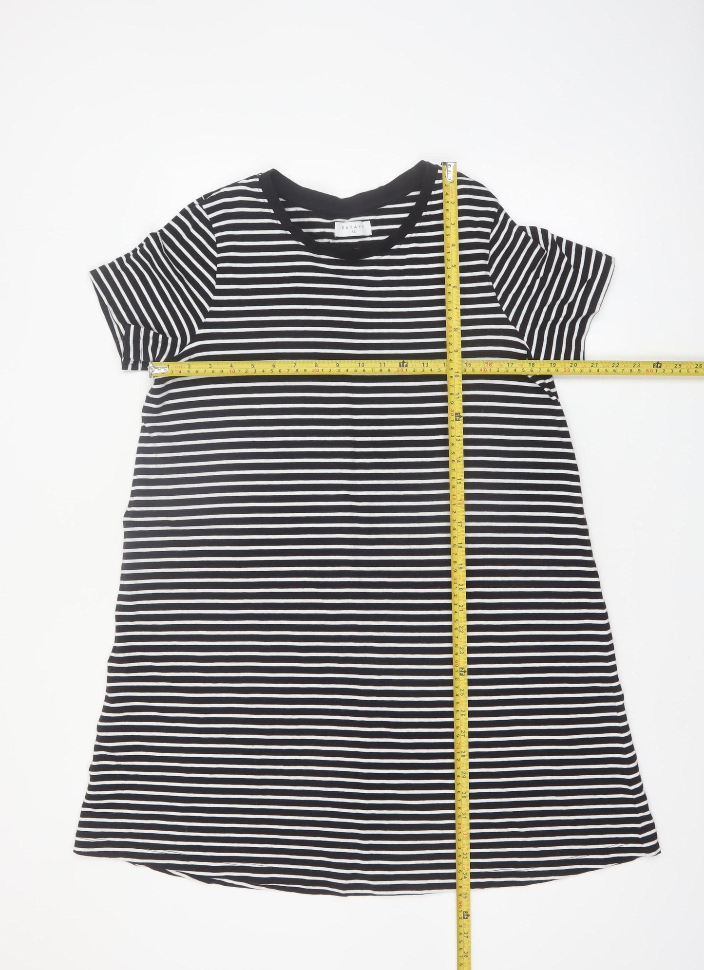 Papaya Womens Black White Stripe Cotton T-Shirt Dress Size 14