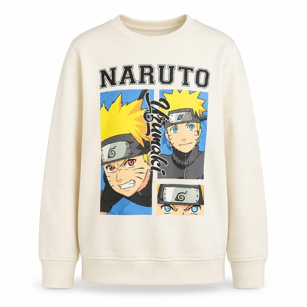 Front view of Difuzed boys’ ivory naruto shippuden pullover sweatshirt 10-11 years