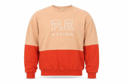 P.E Nation Unisex Beige Red Colour Block Cotton Sweatshirt S