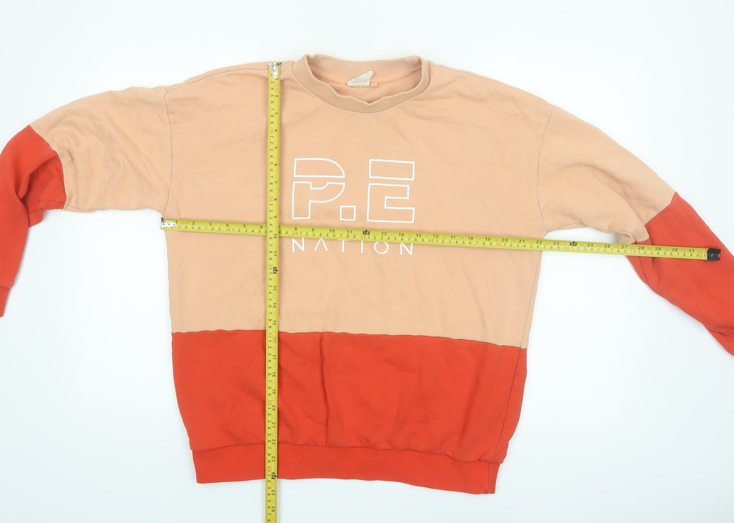 P.E Nation Unisex Beige Red Colour Block Cotton Sweatshirt S