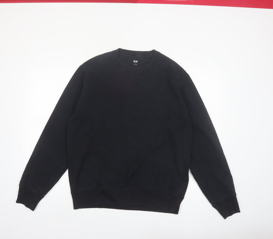 UNIQLO Men's Black Medium Crew Neck Pullover Fleece Sweatshirt