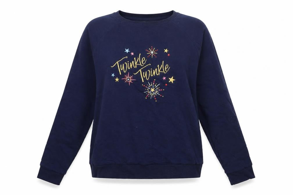 Cath Kidston Women's Navy Blue Pullover Sweatshirt L Twinkle Embroidered Cotton