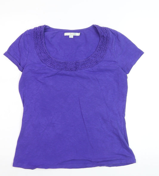 Boden Women's Purple Cotton Ruffle Scoop Neck T-Shirt UK 14