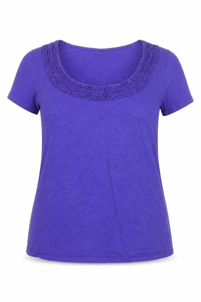 Boden Women's Purple Cotton Ruffle Scoop Neck T-Shirt UK 14