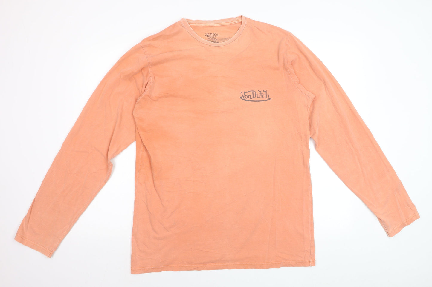 Von Dutch Men's Orange Long Sleeve Retro Cotton Top Size L