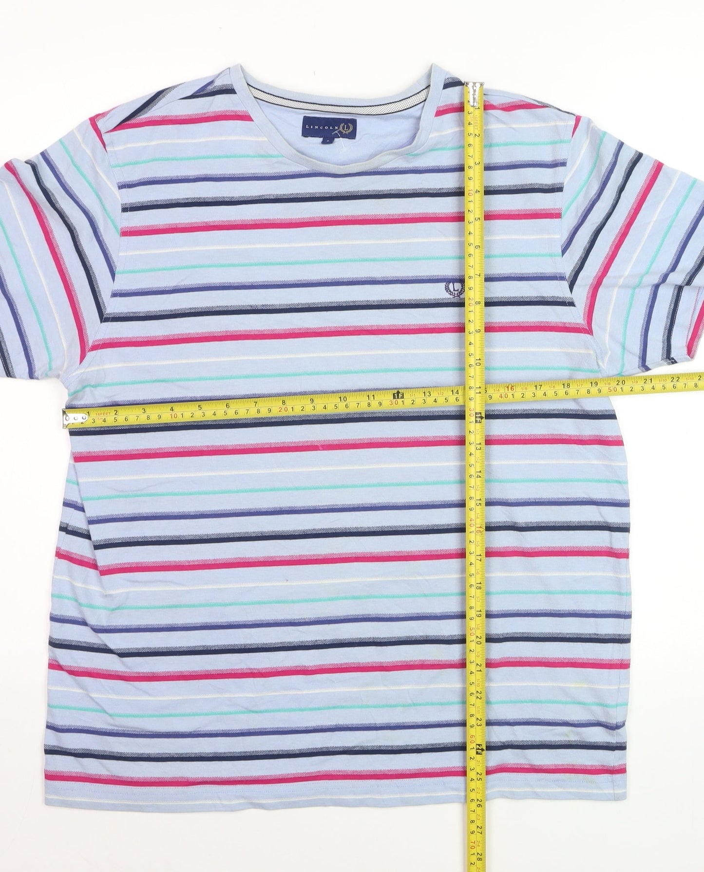 Lincoln Men's Multicoloured Striped Cotton Blend Crew Neck T-Shirt Large