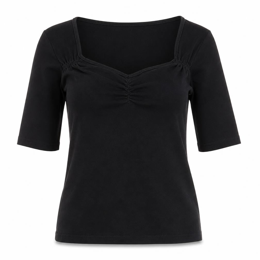Hell Bunny Womens Black 3/4 Sleeve Cotton Elastane Basic Blouse UK 12