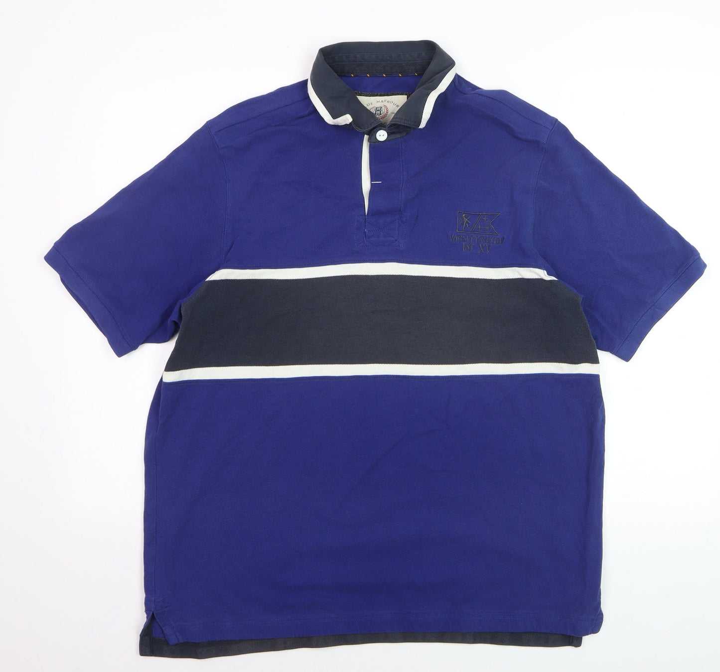 Marks and Spencer Men's Blue Rugby Polo Shirt Large Cotton