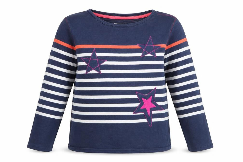 White Stuff Girls Blue Striped Long Sleeve Star T-Shirt 9-10 Years