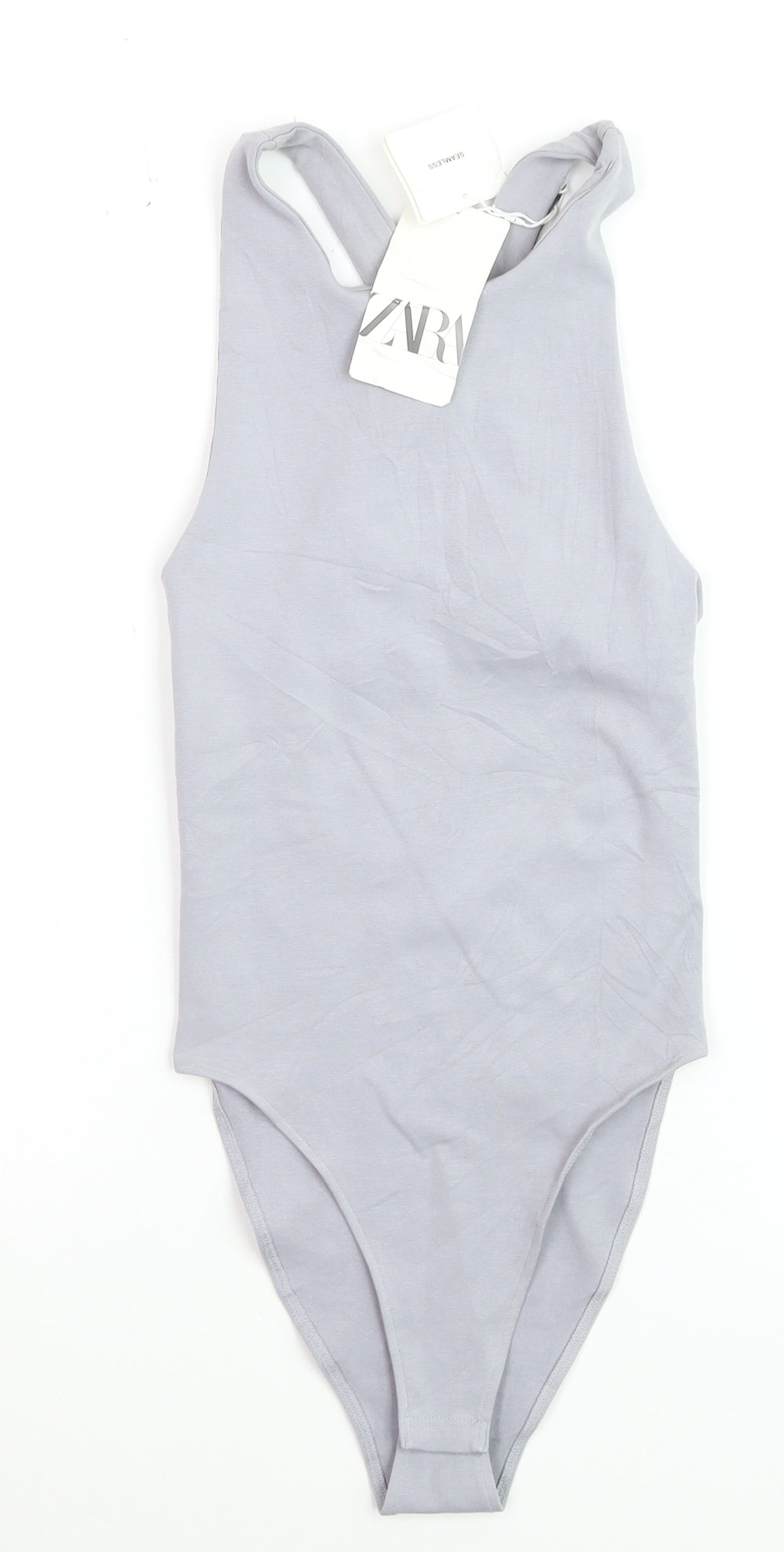 Zara Women Grey Sleeveless Tank Bodysuit XS Cotton Stretch
