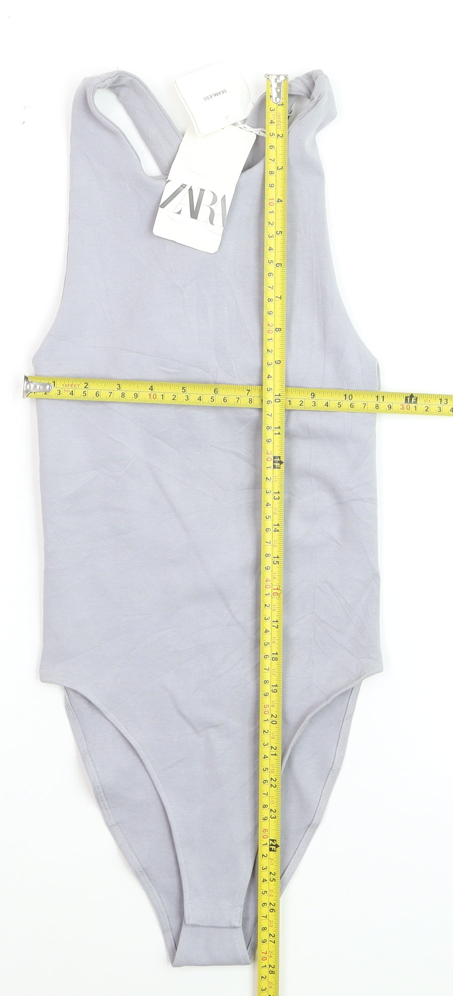 Zara Women Grey Sleeveless Tank Bodysuit XS Cotton Stretch