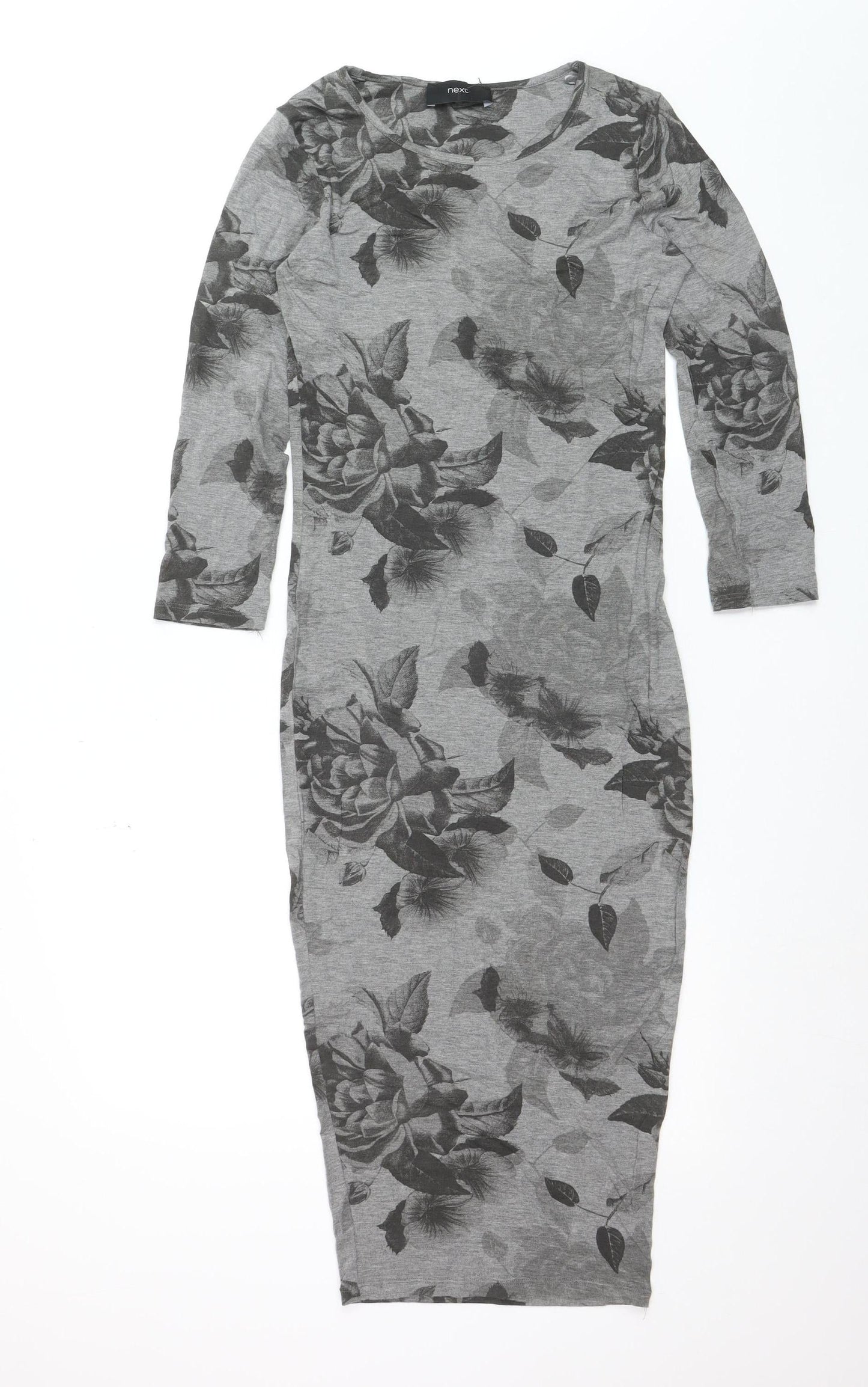 Next Women’s Grey Floral Bodycon Midi Dress Size 6