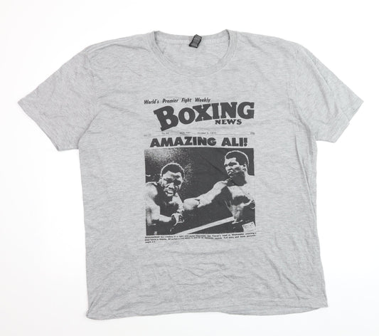 Anvil Men's Grey Boxing News Muhammad Ali Graphic T-Shirt XL