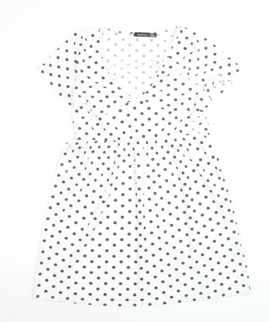 Boohoo Women’s White Polka Dot Wrap Dress Size 12 Short Sleeve