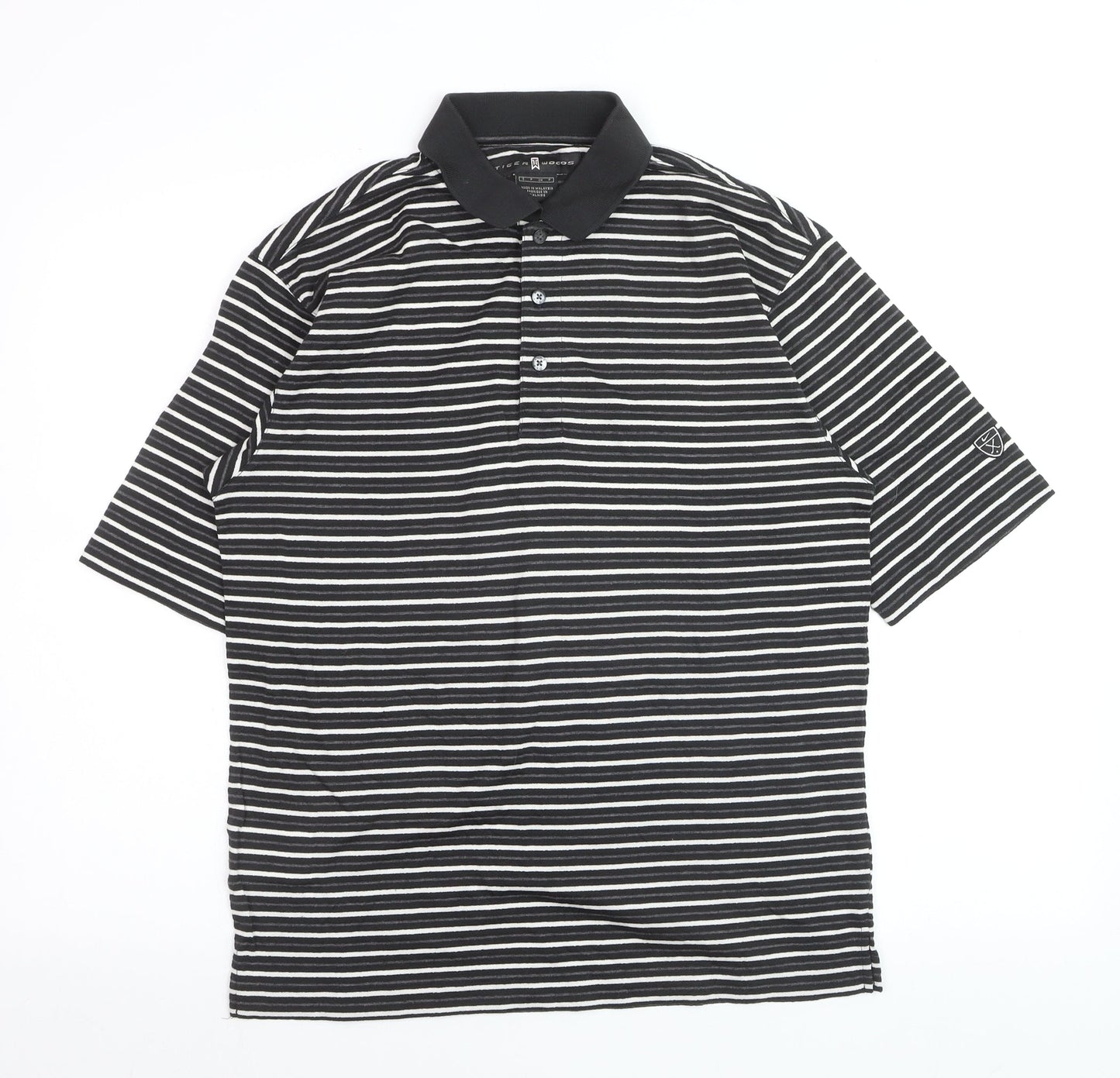 Tiger Woods Men's Black Striped Regular Fit Polo Shirt Size S