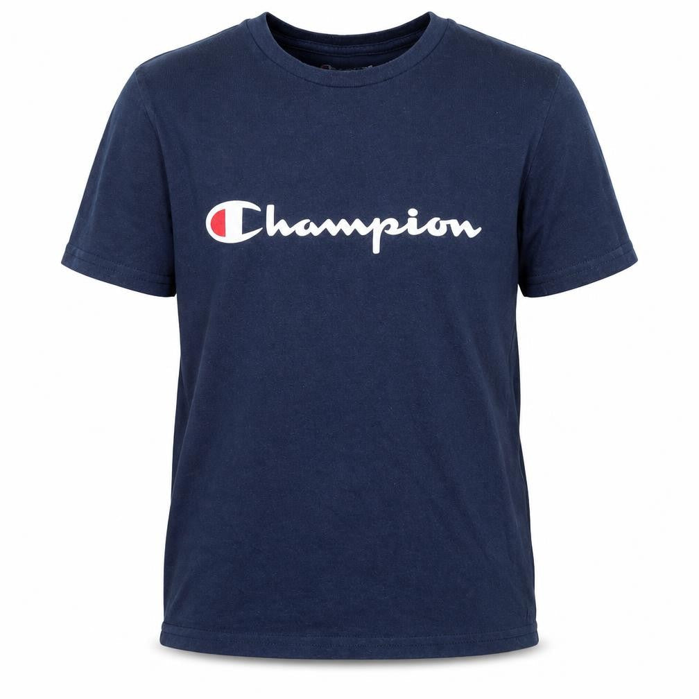 Champion Boys Blue Logo Crew Neck Short Sleeve Cotton T-Shirt M
