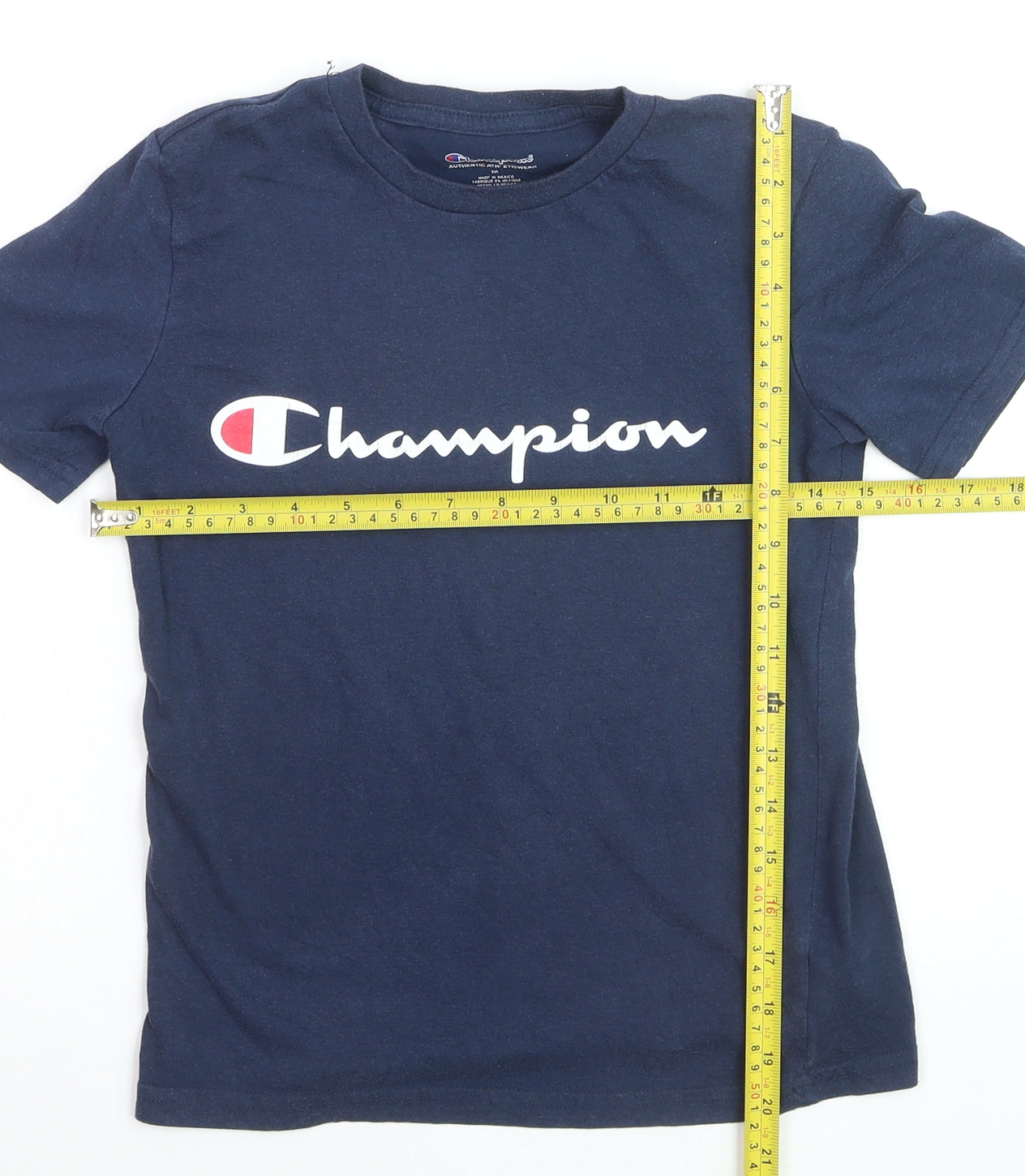 Champion Boys Blue Logo Crew Neck Short Sleeve Cotton T-Shirt M