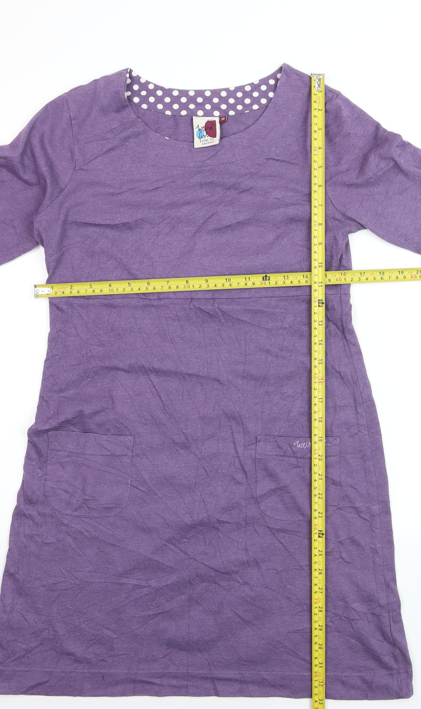 Weird Fish Women’s Purple Shift Dress Size 10 Cotton 3/4 Sleeve Casual