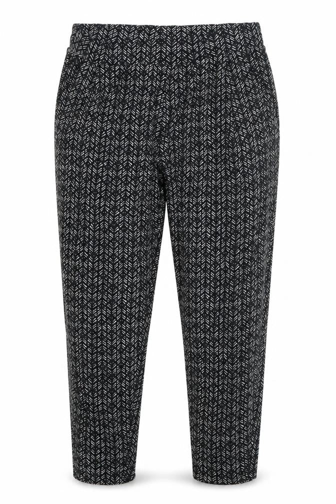 Marks & Spencer Womens Black Geometric Tapered Jersey Trousers Size 14