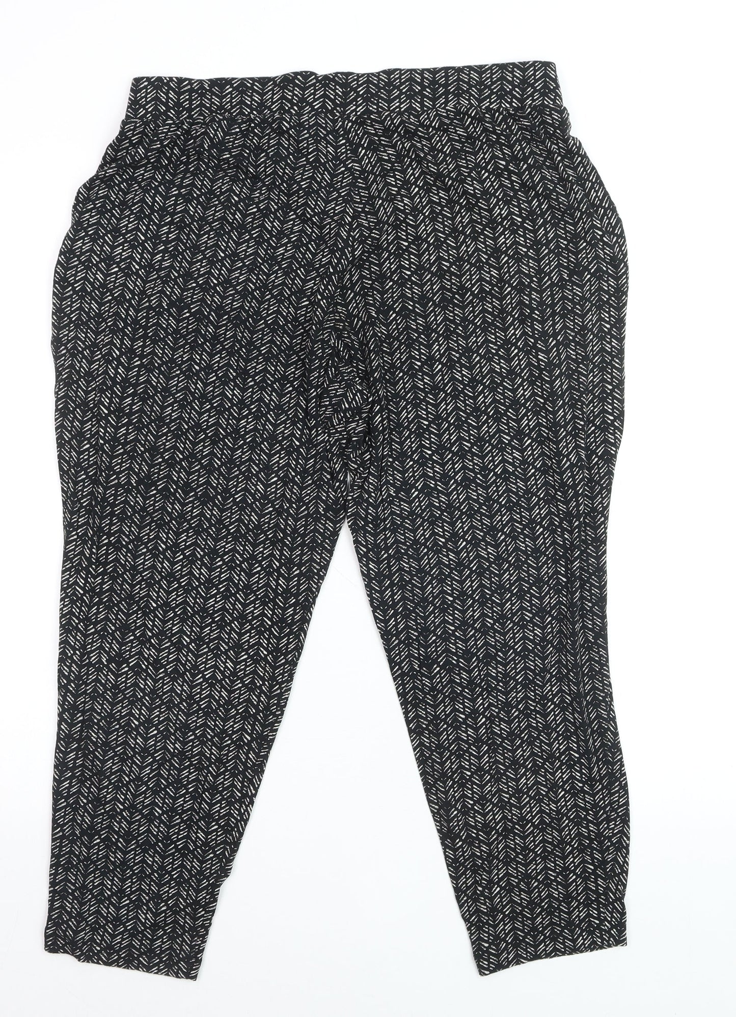 Marks and Spencer Womens Black Geometric Tapered Jersey Trousers Size 14
