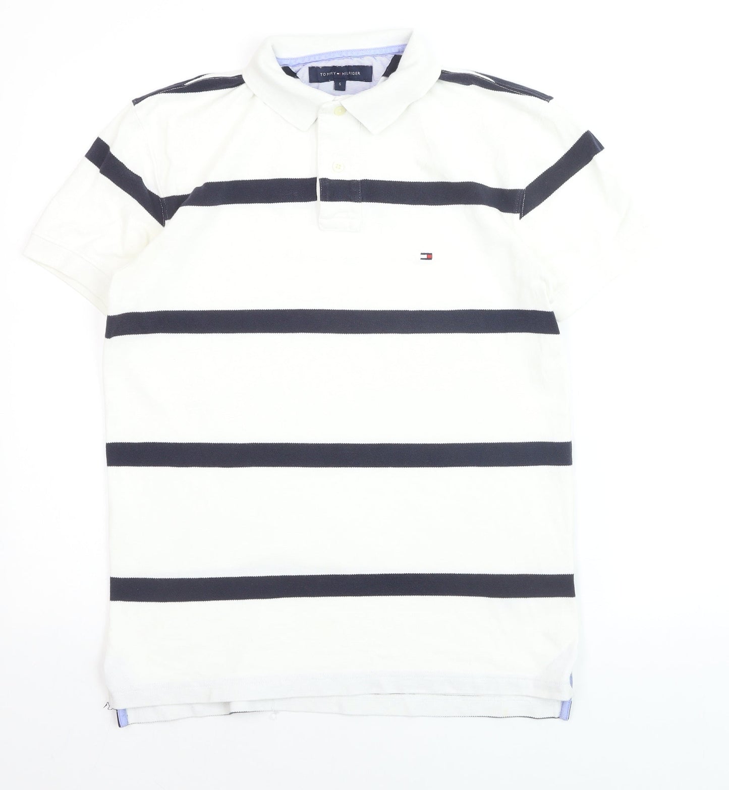 Tommy Hilfiger Men's White Striped Polo Shirt Size S